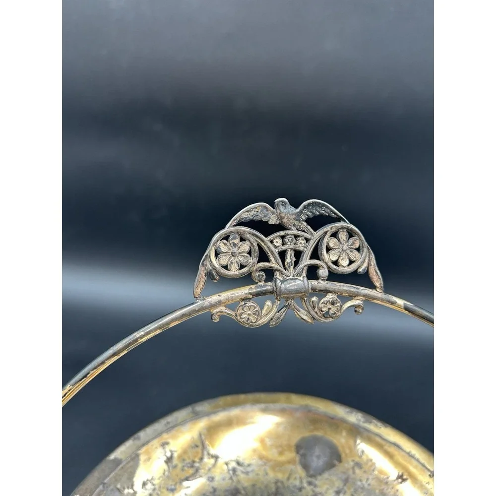 Antique Quadruple silver Plate 1850 Brides Basket Bird Design Trinket Basket